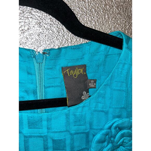 Taylor Teal Preppy Academia Textured Floret Sleeveless Sheath Dress 10 - Picture 4 of 8